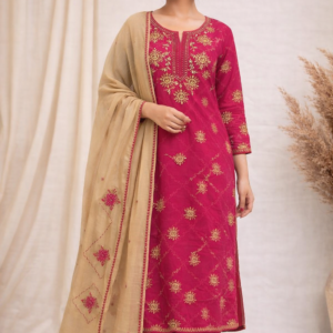 Phulkari Suit with Dupatta – 3 Piece Unstitched Set