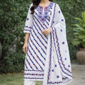 Phulkari Suit with Dupatta – 3 Piece Unstitched Set