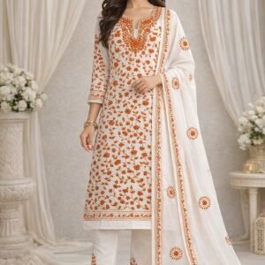 Phulkari Suit with Dupatta – 3 Piece Unstitched Set