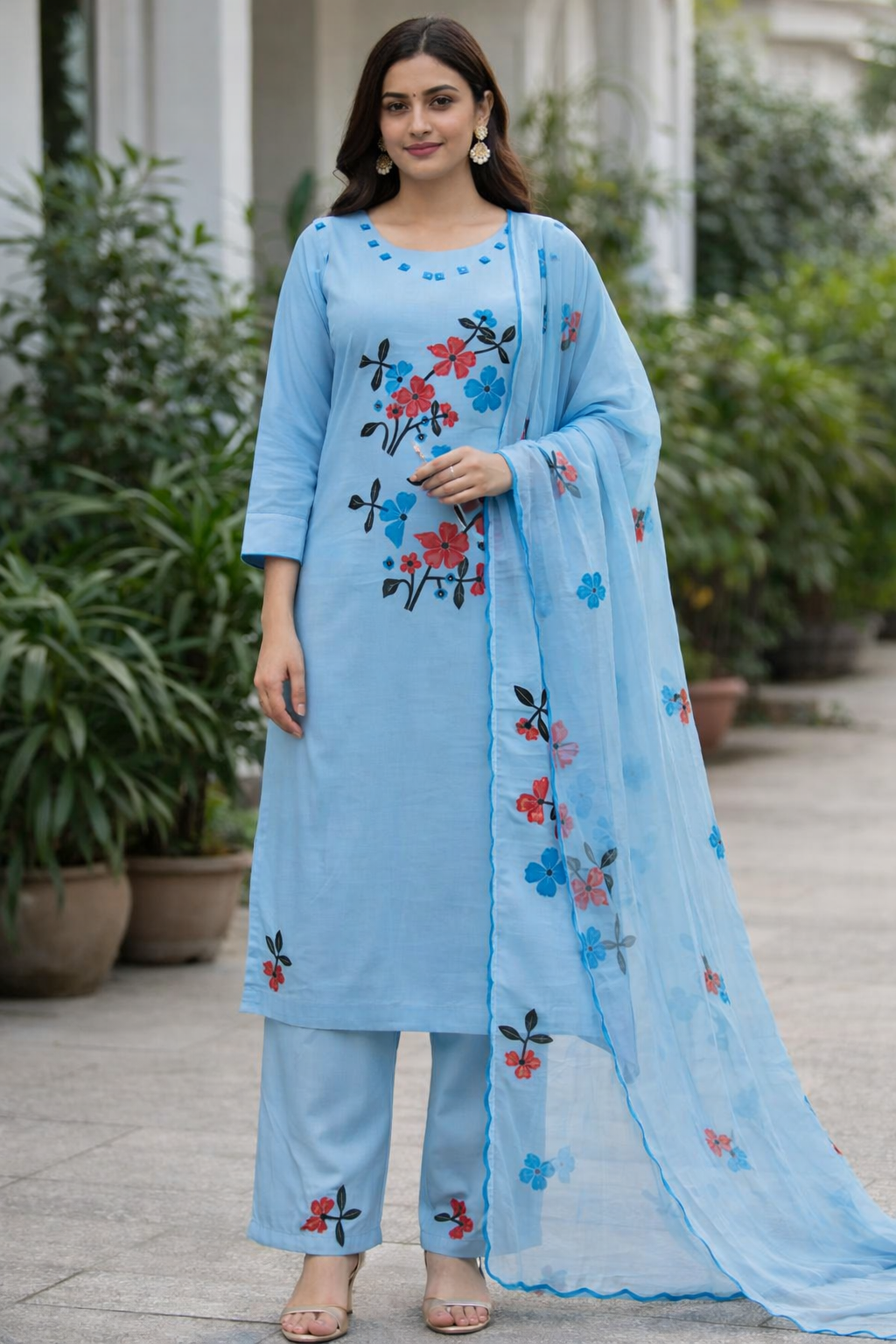 Phulkari Suit with Dupatta 3 Piece Unstitched Set