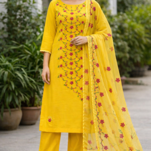 Phulkari Suit with Dupatta 3 Piece Unstitched Set